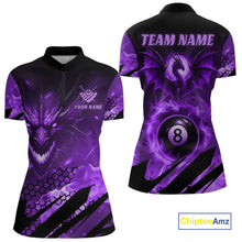 Load image into Gallery viewer, Personalized Purple Flame Dragon 8 Ball Billiard Shirt For Women, Pool Team Jersey Polo &amp; 1/4 Zip TDM4401