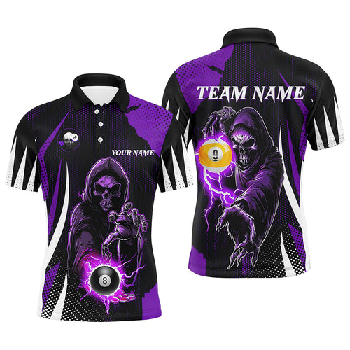 Funny Purple Death Skeleton 8 Ball & 9 Ball Billiard Shirts For Men Custom League Billiard Jerseys TDM2285
