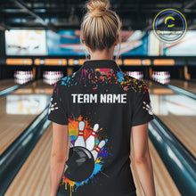Load image into Gallery viewer, Personalized Colorful Paint Splash Bowling Shirt For Women, Funny Bowling Team Jersey Polo, 1/4 Zip TDM4637