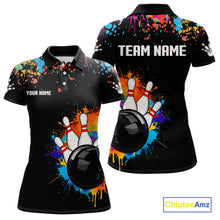 Load image into Gallery viewer, Personalized Colorful Paint Splash Bowling Shirt For Women, Funny Bowling Team Jersey Polo, 1/4 Zip TDM4637
