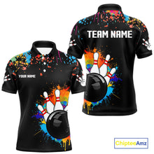 Load image into Gallery viewer, Personalized Colorful Paint Splash Bowling Shirt For Men, Funny Bowling Team Jersey Polo, 1/4 Zip TDM4637