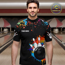Load image into Gallery viewer, Personalized Colorful Paint Splash Bowling Shirt For Men, Funny Bowling Team Jersey Polo, 1/4 Zip TDM4637