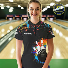 Load image into Gallery viewer, Personalized Colorful Paint Splash Bowling Shirt For Women, Funny Bowling Team Jersey Polo, 1/4 Zip TDM4637