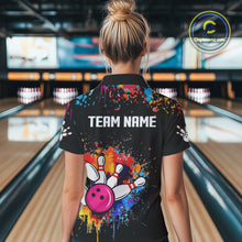 Load image into Gallery viewer, Funny Colorful Bowling Shirt For Women Custom Bowling Team Jersey Outfit Polo &amp; Quarter Zip |Black TDM4638