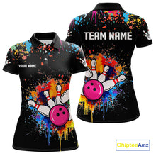 Load image into Gallery viewer, Funny Colorful Bowling Shirt For Women Custom Bowling Team Jersey Outfit Polo &amp; Quarter Zip |Black TDM4638