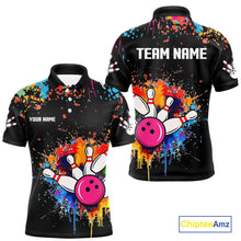 Load image into Gallery viewer, Funny Colorful Bowling Shirt For Men Custom Bowling Team Jersey Outfit Polo &amp; Quarter Zip |Black TDM4638