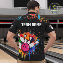 Load image into Gallery viewer, Funny Colorful Bowling Shirt For Men Custom Bowling Team Jersey Outfit Polo &amp; Quarter Zip |Black TDM4638