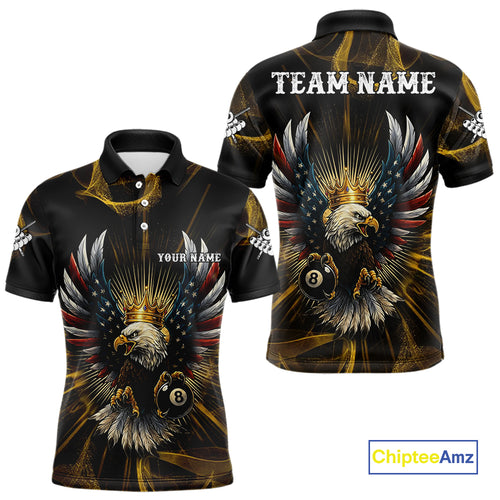 Personalized Crown American Flag Eagle 8 Ball Billiard Shirt For Men Custom Pool Team Jersey TDM5043