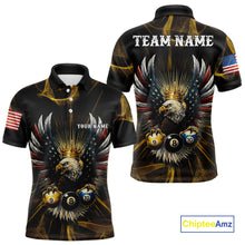 Load image into Gallery viewer, Personalized Crown American Flag Eagle 8, 9 &amp; 10 Ball Pool Shirt For Men, Billiard Team Jersey TDM5044