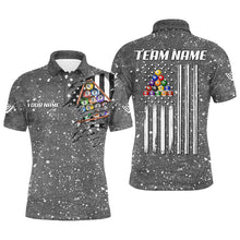 Load image into Gallery viewer, Personalized Grey Grunge American Flag Billiard Shirts For Men, Patriotic Billiard Pool Jerseys TDM3281