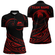 Load image into Gallery viewer, Black And Red 8 Ball Pool Tribal Pattern Women Billiard Polo &amp; 1/4 Zip Custom Billiard Pool Jerseys TDM3472