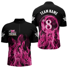 Load image into Gallery viewer, 3D Pink Flaming 8 Ball Pool Men Billiard Polo &amp; 1/4 Zip Shirt Custom Pool Player Billiard Jersey TDM3616