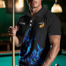 Load image into Gallery viewer, Blue Flaming Ying And Yang 8 Ball &amp; 9 Ball Billiard Shirts For Men Custom Pool Billiard Jerseys TDM3617