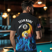 Load image into Gallery viewer, Blue Flaming Ying And Yang 8 Ball &amp; 9 Ball Billiard Shirts For Men Custom Pool Billiard Jerseys TDM3617