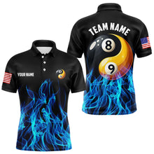Load image into Gallery viewer, Blue Flaming Ying And Yang 8 Ball &amp; 9 Ball Billiard Shirts For Men Custom Pool Billiard Jerseys TDM3617
