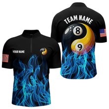 Load image into Gallery viewer, Blue Flaming Ying And Yang 8 Ball &amp; 9 Ball Billiard Shirts For Men Custom Pool Billiard Jerseys TDM3617