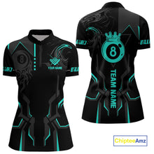 Load image into Gallery viewer, Custom 8 Ball Pool Crown Women Billiard Shirts, Turquoise And Black Billiard Team Shirt, Pool Jersey TDM4052