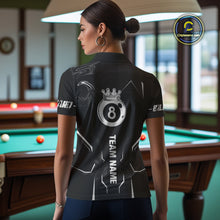 Load image into Gallery viewer, Customized 8 Ball Pool Crown Women Billiard Shirt, White And Black Billiard Team Shirt, Pool Jersey TDM4053