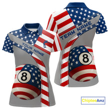 Load image into Gallery viewer, Custom Women&#39;s 8 Ball Billiard Shirts, American Flag Polo &amp; 1/4 Zip Patriotic Pool Team Jerseys TDM4055