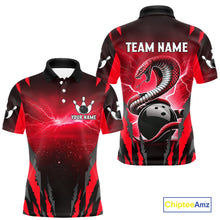 Load image into Gallery viewer, Personalized Thunder Lightning Cobra Snake Bowling Shirts For Men, Red Bowling Team Jersey TDM4644