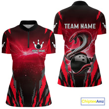 Load image into Gallery viewer, Personalized Thunder Lightning Cobra Snake Bowling Shirts For Women, Red Bowling Team Jersey TDM4644