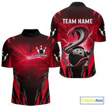 Load image into Gallery viewer, Personalized Thunder Lightning Cobra Snake Bowling Shirts For Men, Red Bowling Team Jersey TDM4644