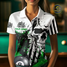 Load image into Gallery viewer, Personalized Green Grunge Skull Billiards Shirts For Women Custom Retro Billiard Team Jerseys Attire TDM4650
