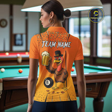 Load image into Gallery viewer, Orange Funny Turkey 8 Ball Pool Billiard Shirt For Women Custom Thanksgiving Billiard Jersey TDM4836