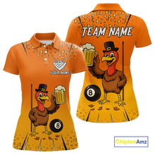 Load image into Gallery viewer, Orange Funny Turkey 8 Ball Pool Billiard Shirt For Women Custom Thanksgiving Billiard Jersey TDM4836