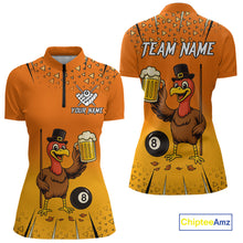 Load image into Gallery viewer, Orange Funny Turkey 8 Ball Pool Billiard Shirt For Women Custom Thanksgiving Billiard Jersey TDM4836