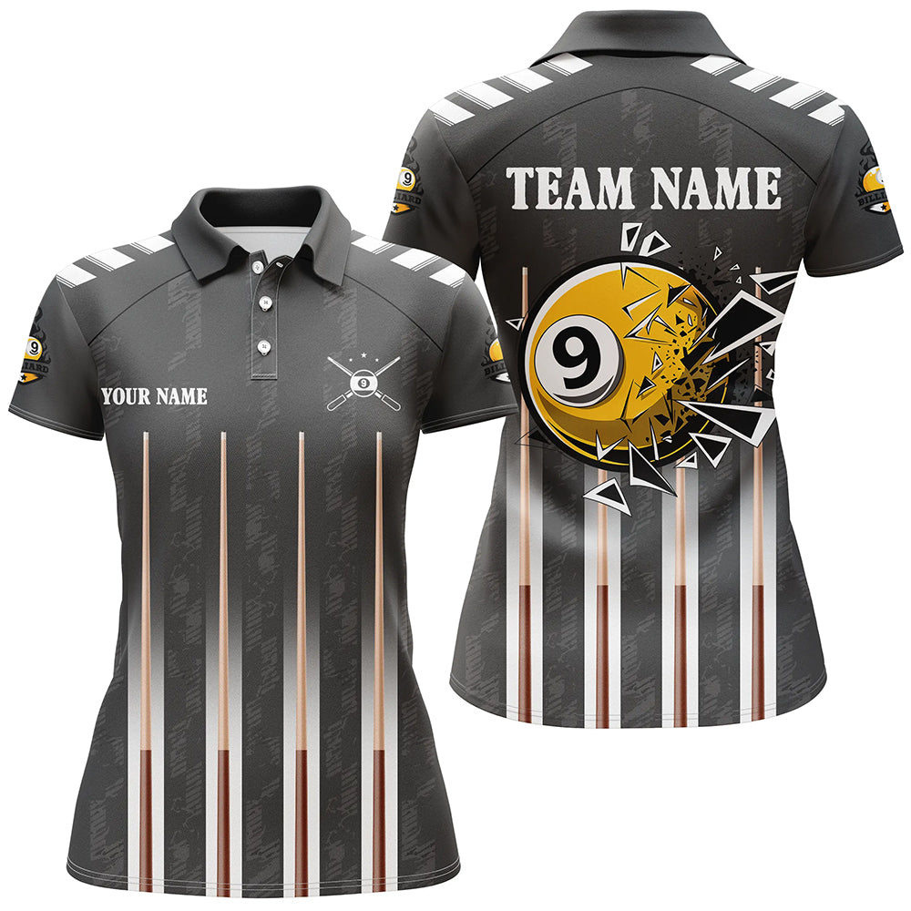 Funny Crack 9 Ball Pool Custom Women Billiard Polo & 1/4 Zip Shirts, 9 Ball Pool Billiard Jerseys TDM3046