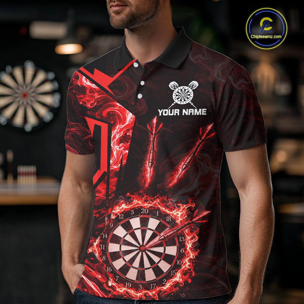 Black And Red Swirl Fire Flame Darts Shirt For Men Custom Darts Jersey Team Polo & 1/4 Zip TDM6145