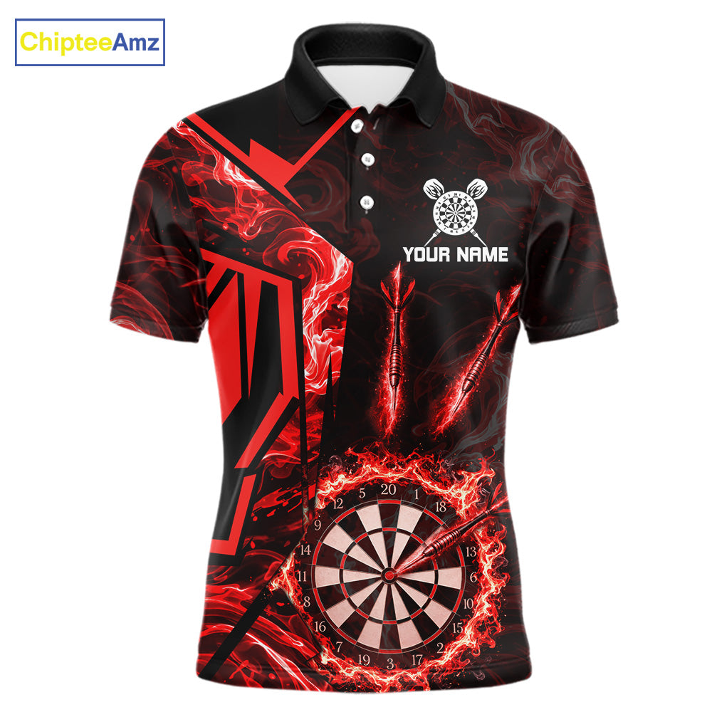 Black And Red Swirl Fire Flame Darts Shirt For Men Custom Darts Jersey Team Polo & 1/4 Zip TDM6145