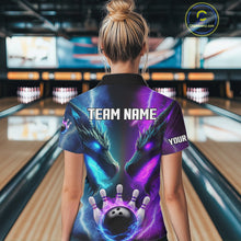 Load image into Gallery viewer, Custom Blue Purple Fire Dragon Bowling Jersey For Women Custom Lightning Bowling Shirt Polo, 1/4 Zip TDM6150