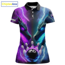 Load image into Gallery viewer, Custom Blue Purple Fire Dragon Bowling Jersey For Women Custom Lightning Bowling Shirt Polo, 1/4 Zip TDM6150