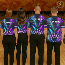 Load image into Gallery viewer, Custom Blue Purple Fire Dragon Bowling Jersey For Women Custom Lightning Bowling Shirt Polo, 1/4 Zip TDM6150