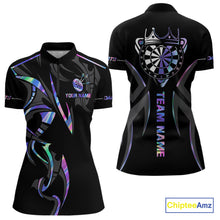 Load image into Gallery viewer, Black And Holographic Dartboard Crown Dart Shirts For Women – Custom Team Polo &amp; Quarter Zip Jersey TDM4062