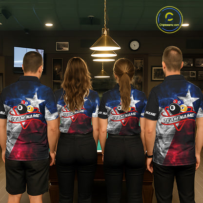 Custom Smoke Texas Flag Billiard Shirt For Men, Patriotic Billiard Team Shirt Polo & Quarter Zip TDM6585