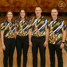 Load image into Gallery viewer, Custom Black And Gold Bowling Jersey For Women, Crown Bowling Team Shirts Polo &amp; Quarter Zip Shirts TDM6570