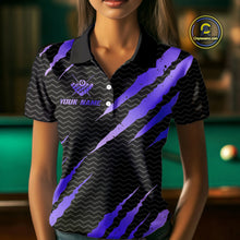 Load image into Gallery viewer, Black And Purple Scratch Billiard Shirt For Women Custom 8 Ball Crown Pool Team Jersey Polo, 1/4 Zip TDM4240