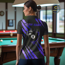 Load image into Gallery viewer, Black And Purple Scratch Billiard Shirt For Women Custom 8 Ball Crown Pool Team Jersey Polo, 1/4 Zip TDM4240