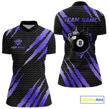 Load image into Gallery viewer, Black And Purple Scratch Billiard Shirt For Women Custom 8 Ball Crown Pool Team Jersey Polo, 1/4 Zip TDM4240