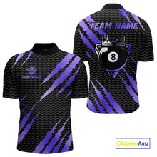 Load image into Gallery viewer, Black And Purple Scratch Billiard Shirt For Men Custom 8 Ball Crown Pool Team Jersey Polo, 1/4 Zip TDM4240