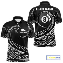Load image into Gallery viewer, Black White 8 Ball Pool Tribal Billiard Shirt For Men Custom Billiard Team Jersey Polo &amp; 1/4 Zip TDM4411