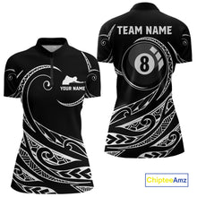 Load image into Gallery viewer, Black White 8 Ball Pool Tribal Billiard Shirt For Women Custom Billiard Team Jersey Polo &amp; 1/4 Zip TDM4411