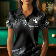 Load image into Gallery viewer, Personalized Grunge Camo Billiard Shirts For Women, Funny 8 Ball Pool Team Jersey Polo &amp; 1/4 Zip TDM6155