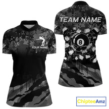 Load image into Gallery viewer, Personalized Grunge Camo Billiard Shirts For Women, Funny 8 Ball Pool Team Jersey Polo &amp; 1/4 Zip TDM6155