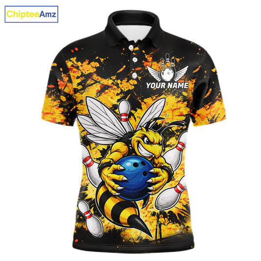 Funny Bee Custom Grunge Yellow Black Bowling Shirt For Men, Bowling Team Jersey Polo & 1/4 Zip TDM6162