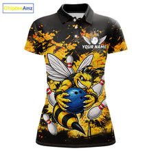 Load image into Gallery viewer, Funny Bee Custom Grunge Yellow Black Bowling Shirt For Women, Bowling Team Jersey Polo &amp; 1/4 Zip TDM6162