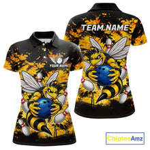 Load image into Gallery viewer, Funny Bee Custom Grunge Yellow Black Bowling Shirt For Women, Bowling Team Jersey Polo &amp; 1/4 Zip TDM6162